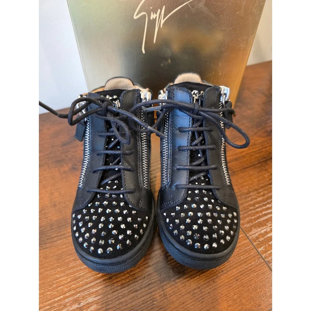 Giuseppe Zanotti Junior Toddler Size 25‎ Black Suede Rhinestone High-top Sneaker